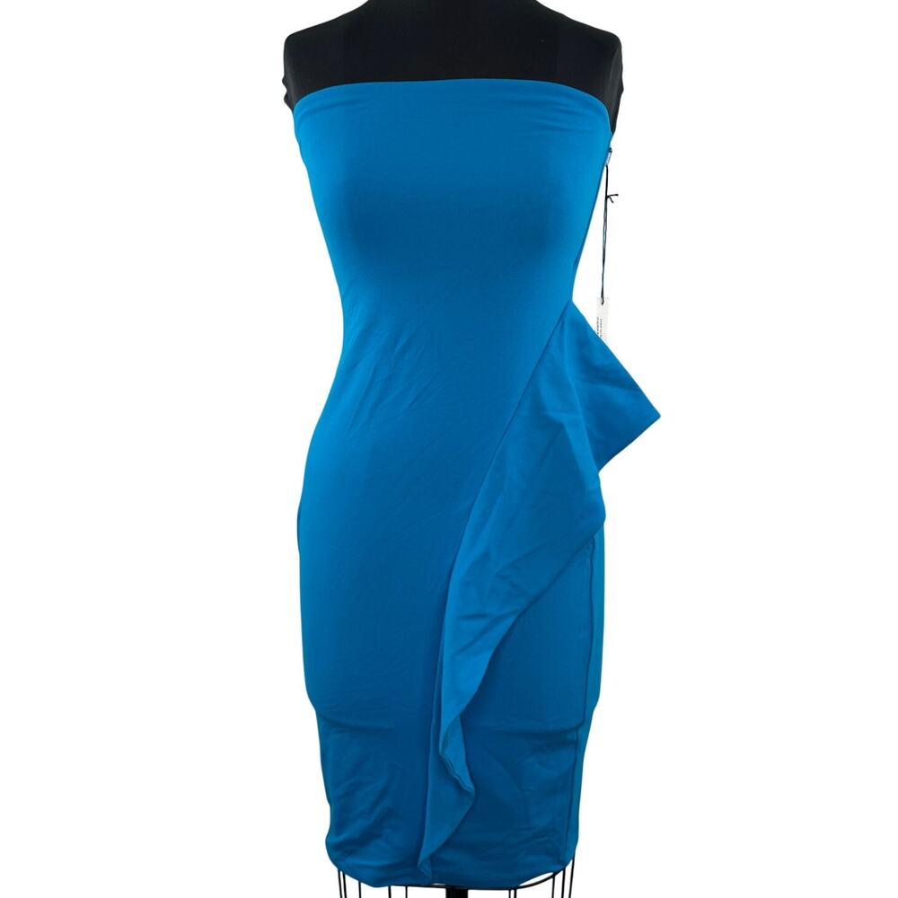 SUSANA MONACO Blue Strapless Dress Side Ruffle Bodycon Casual Party Sz Small NEW
